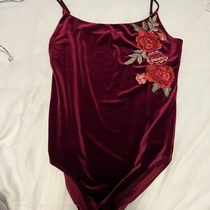 Urban Outfitters Maroon Bodysuit with Rose Embroidery